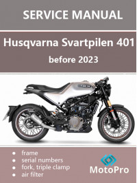 Мотоцикл Husqvarna Svartpilen 401 до 2023 года, руководство по ремонту и эксплуатации в электронном виде (на английском языке)