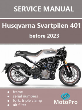 Книга по ремонту мотоцикла Husqvarna Svartpilen 401 до 2023 года в формате PDF (на английском языке)