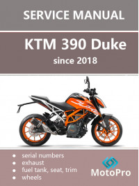 Мотоцикл KTM 390 Duke с 2018 года, руководство по ремонту и эксплуатации в электронном виде (на английском языке)