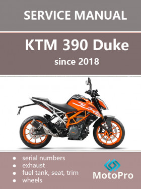 Книга по ремонту мотоцикла KTM 390 Duke с 2018 года в формате PDF (на английском языке)