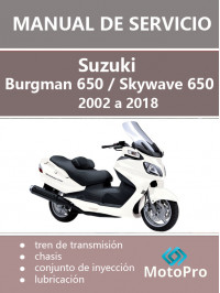 Скутер Suzuki Burgman 650 / Skywave 650 c 2002 по 2018 год, руководство по ремонту и эксплуатации в электронном виде (на испанском языке)