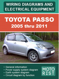 Toyota Passo c 2005 по 2011 рік, електрообладнання та електросхеми у форматі PDF (англійською мовою)