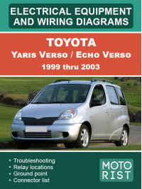Toyota Yaris Verso / Echo Verso з 1999 по 2003 рік, електрообладнання та електросхеми у форматі PDF (англійською мовою)