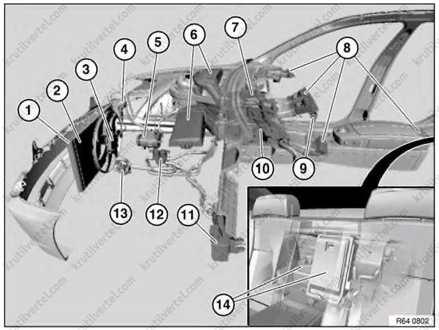 общий вид системы кондиционирования и отопителя BMW 7, общий вид системы кондиционирования и отопителя БМВ 7