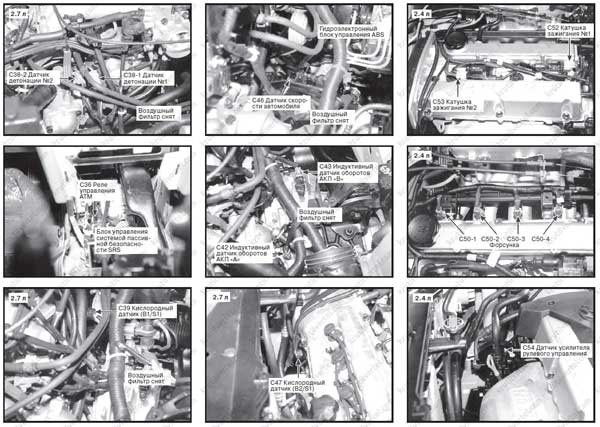 расположение элементов в автомобиле Hyundai Santa Fe с 2000 года, расположение элементов в автомобиле Хьюндай Санта Фе с 2000 года