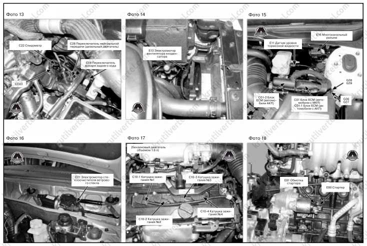 Спідометр розташування роз'ємів в автомобілі Kia Rio 2 з 2005 року, розташування роз'ємів в автомобілі Kia Prio з 2 2 з 2005 року, розташування роз'ємів в автомобілі Кіа Прайд з 2005 року
