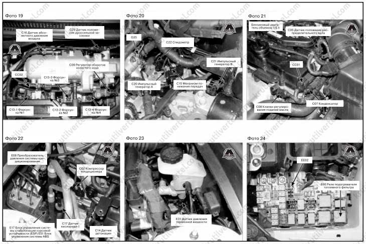 Датчик абсолютного тиску повітря розташування роз'ємів в автомобілі Kia Rio 2 з 2005 року, розташування роз'ємів в автомобілі Kia Prio з 2 2 з 2005 року, розташування роз'ємів в автомобілі Кіа Прайд з 2005 року