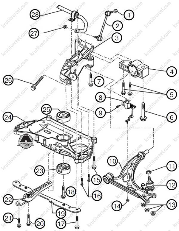 Схема передней подвески skoda yeti