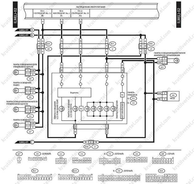 схема освещения и габаритных фар Subaru Forester, схема освещения и габаритных фар Субару Форестер