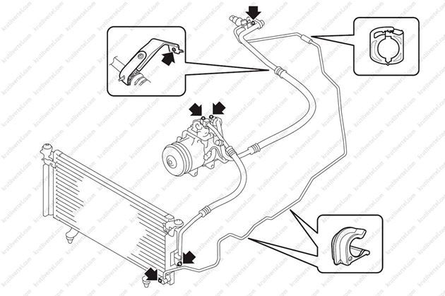 снятие и установка трубопроводов и шлангов системы кондиционирования Subaru Legacy с 2009 года, снятие и установка трубопроводов и шлангов системы кондиционирования Субару Легаси с 2009 года