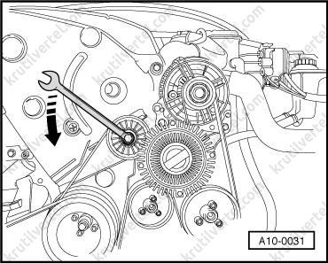 Для ослабления поликлинового ремня повернуть натяжитель в направлении стрелки насос гидроусилителя рулевого управления (крыльчатый насос) Volkswagen Passat В5, насос гидроусилителя рулевого управления (крыльчатый насос) Volkswagen Passat B5 Variant, насос гидроусилителя рулевого управления (крыльчатый насос) Фольксваген Пассат Б5, насос гидроусилителя рулевого управления (крыльчатый насос) Фольксваген Пассат Б5 Вариант