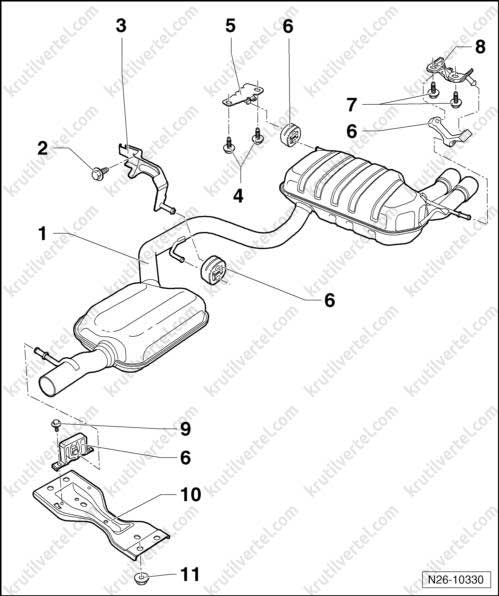система випуску бензинових двигунів Volkswagen Tiguan, система випуску бензинових двигунів Фольксваген Тігуан